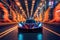 hypercar speeding through illuminated city tunnel