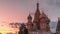 Hyperlapse Saint Basil Cathedral on Red Square at sunset.