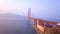 Hyperlapse sunset aerial Golden Gate Bridge view from above.