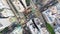 Hyperlapse time-lapse of car traffic on road junction intersection in Hong Kong city downtown. Drone aerial top view