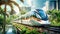 Hyperloop train, magnetic levitation train background, fastest train of the future, high speed rail travel. Public transport