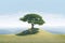 Hyperrealism, Minimalism, Cinematic, grassy landscape with a stunning lone oak tree