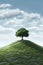 Hyperrealism, Minimalism, Cinematic, grassy landscape with a stunning lone oak tree