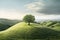 Hyperrealism, Minimalism, Cinematic, grassy landscape with a stunning lone oak tree