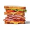 Hyperrealism Photography: Ham And Cheese Sliced Sandwich On White Background