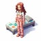 Hyperrealist 3d Pixel Girl In Pajamas Standing On Bed