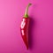 Hyperrealist Chili Pepper: Vibrant Explosion Of Color On Pink Background