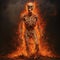 Hyperrealist Skeleton Standing In Fire: Neoclassicism Meets Chris Brown