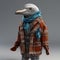 Hyperrealistic 3d Bird Model In Plaid Shirt And Scarf