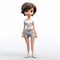 Hyperrealistic 3d Cartoon Girl With Shorts And Hat