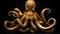 Hyperrealistic 3d Octopus Gold Sculpture On Black Background