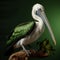 Hyperrealistic 3d Render Of A Majestic Pelican In Vibrant Green