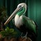 Hyperrealistic 3d Render Of Majestic Pelican On Vibrant Green Background