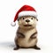 Hyperrealistic 3d Rendering Of Christmas Otter In Santa Hat