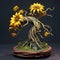 Hyperrealistic 3d Sunflowers On A Tree: A Fantasy Diorama