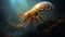 Hyperrealistic Anomalocaris With Scorpion Tail In Dark Amber Hellish Background