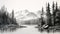 Hyperrealistic Black And White Drawing Of Mountains And River