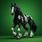 Hyperrealistic Black And White Horse 3d Render On Vibrant Green Background