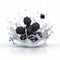 Hyperrealistic Blackberry Rendering With Splashing Water On White Background