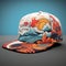 Hyperrealistic Blue And Orange Snapback With Wave Illustration