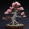 Hyperrealistic Bonsai Tree Sculpture With Pink Flowers