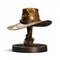 Hyperrealistic Bronze Cowboy Hat Statue On Transparent Background