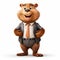 Hyperrealistic Cartoon: Friendly Anthropomorphic Beaver In A Suit