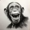 Hyperrealistic Charcoal Drawing Of A Smiling Chimpanzee Portrait