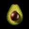 Hyperrealistic Composition Of Avocado With Water Drops On Black Background