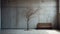 Hyperrealistic Composition: Tree And Wooden Bench In Empty Room