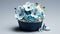 Hyperrealistic Cupcake With Blue Flowers And Pearls