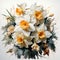Hyperrealistic Daffodil Watercolor Painting With White Dream Flowers
