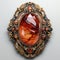 Hyperrealistic Fantasy Carnelian Badge With Ornate Red And Gold Frame