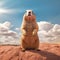 Hyperrealistic Fantasy Ground Squirrel Sitting On Desert With Beautiful Sky