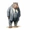 Hyperrealistic Fantasy Illustration: Vintage Watercolored Hippo In A Suit
