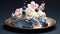Hyperrealistic Gelato With Ornate Blue Sakura Flower Cake
