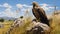 Hyperrealistic Golden Eagle On Rocky Hillside: A Stunning Phoenician Art Inspired Painting