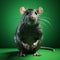 Hyperrealistic Gray Rat Sitting On Green Background