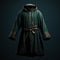 Hyperrealistic Green Cloak With Heavy Belts And Hood