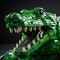 Hyperrealistic Green Lego Crocodile With Open Mouth