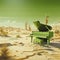 Hyperrealistic Green Piano In Desert: 2d Game Art And Environmental Portraiture