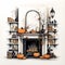 Hyperrealistic Halloween Card With Fireplace And Pumpkins