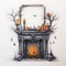 Hyperrealistic Halloween Fireplace With Crow And Candles