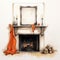 Hyperrealistic Halloween Fireplace Drawing With Orange Blankets