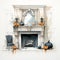 Hyperrealistic Halloween Fireplace Illustration With Pumpkins And Candles