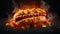 Hyperrealistic Hot Dog With Chilies On Black Background