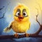 Hyperrealistic Illustration Of A Cartoon Yellow Bird In The Woods