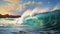 Hyperrealistic Illustration: Gulf Of Mexico Waves Crashing At Waimea Bay