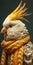 Hyperrealistic Knitwear: Yellow Knit Sweater On Bird With Braids