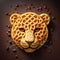Hyperrealistic Leopard Head Waffle With Coffee Beans Made Of Cheese